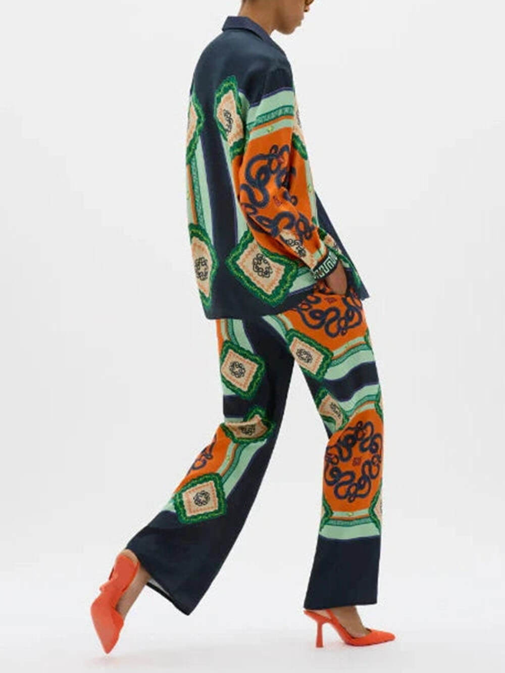 One-Of-A-Kind Unique Coral Graphic Print Elastic Waist Pocketed Wide Leg Pants