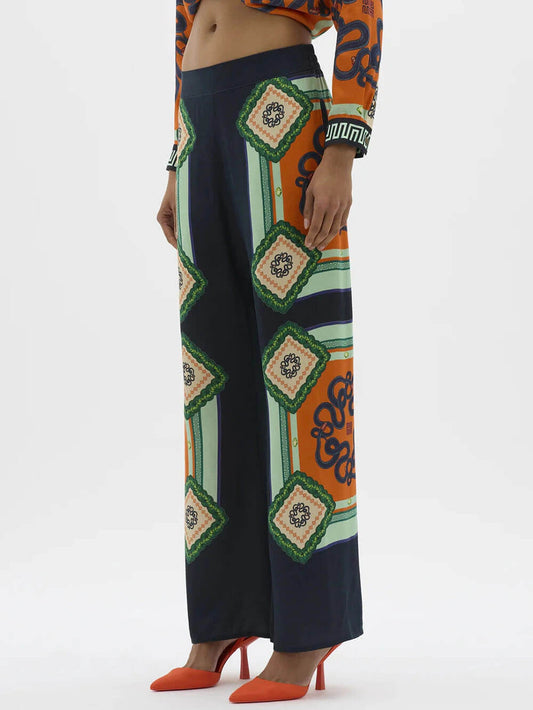 One-Of-A-Kind Unique Coral Graphic Print Elastic Waist Pocketed Wide Leg Pants