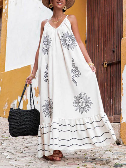 Unique Ethnic Under The Sun Printed V-Neck Dress