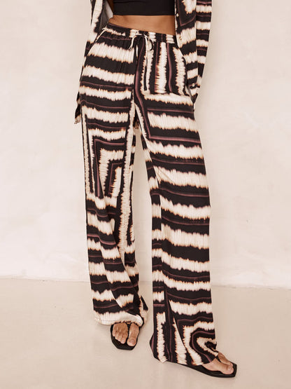 Strip Textured Signature Chocolate Print Baggy Pants