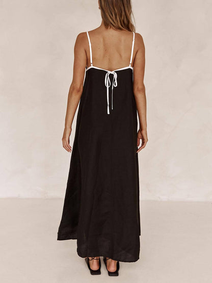 A-line Summer Vibe Contrasting Suspender Dress