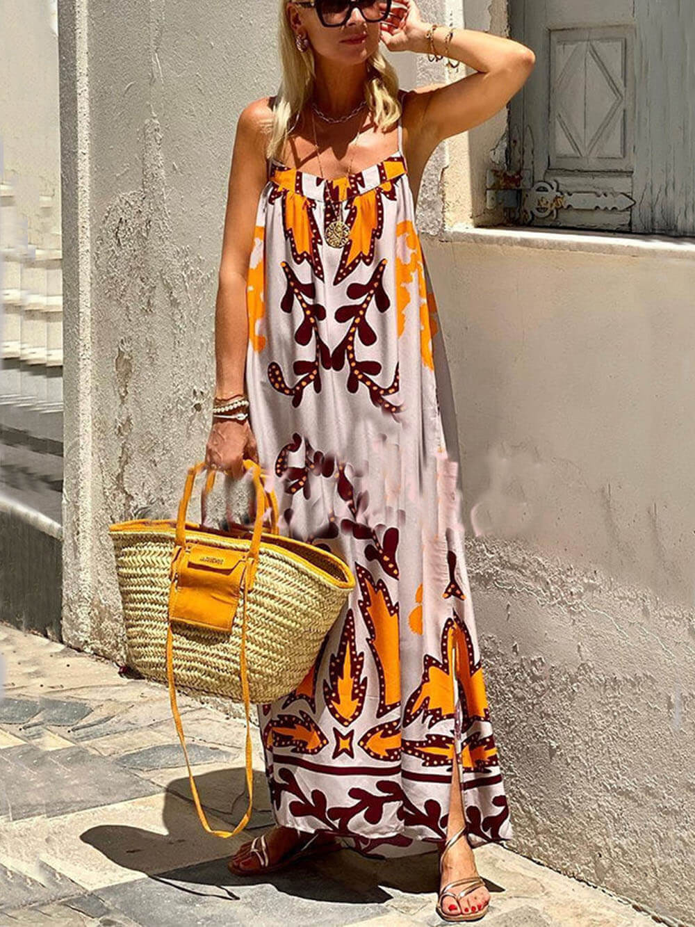 Loose Ethnic Printed Cami Maxi Dress