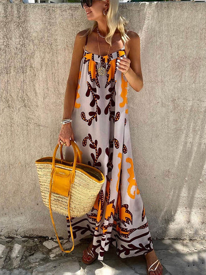 Loose Ethnic Printed Cami Maxi Dress