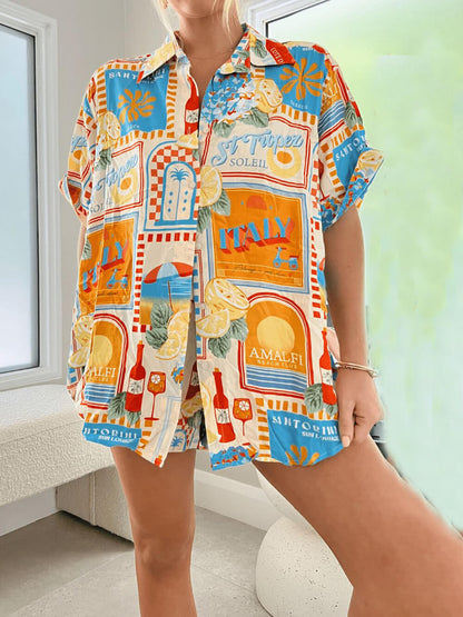 Loose Sun Lounger Printed Shirt Shorts Set