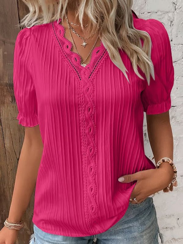 Beverly™ | Elegant Lace-Detail V-Neck Shirt