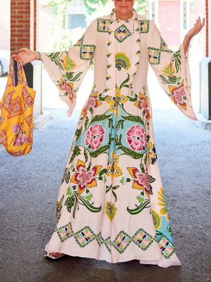 Exquisite Sunshine Floral Print Flowing Maxi Dress