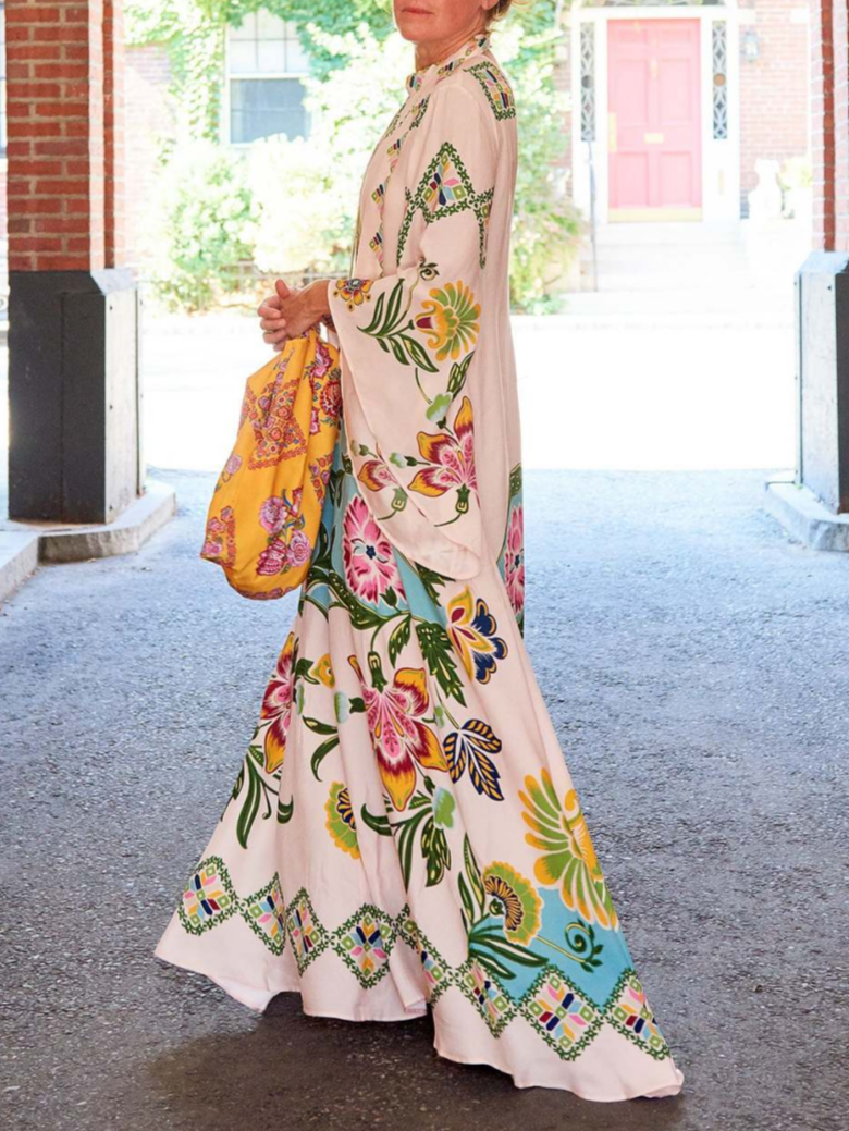 Exquisite Sunshine Floral Print Flowing Maxi Dress