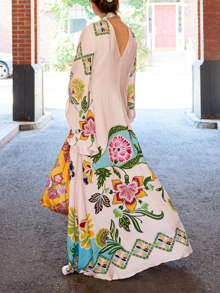 Exquisite Sunshine Floral Print Flowing Maxi Dress