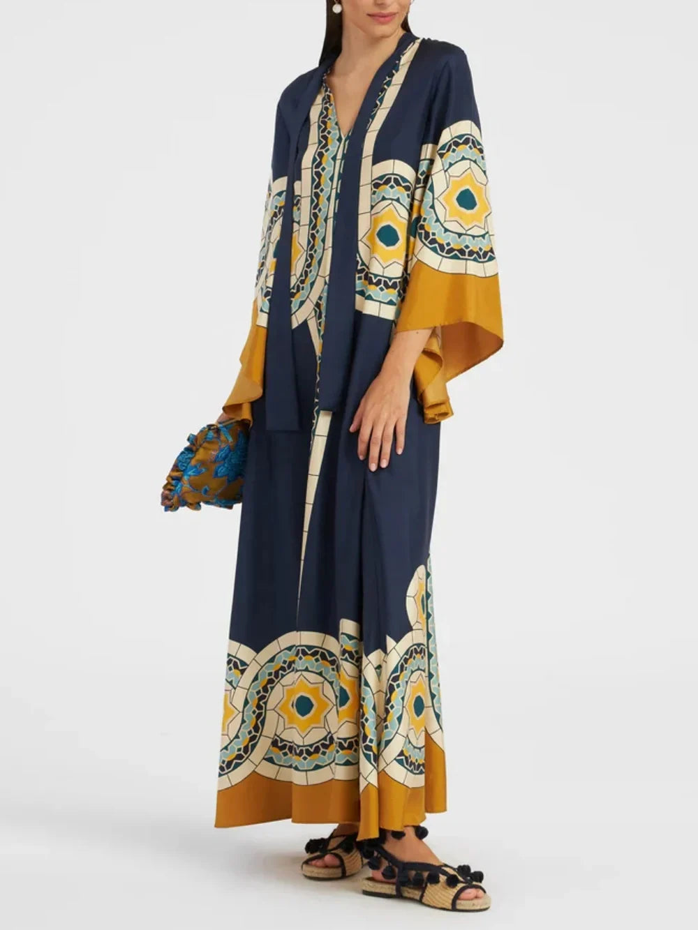 Twill Art Deco Print Maxi Dress