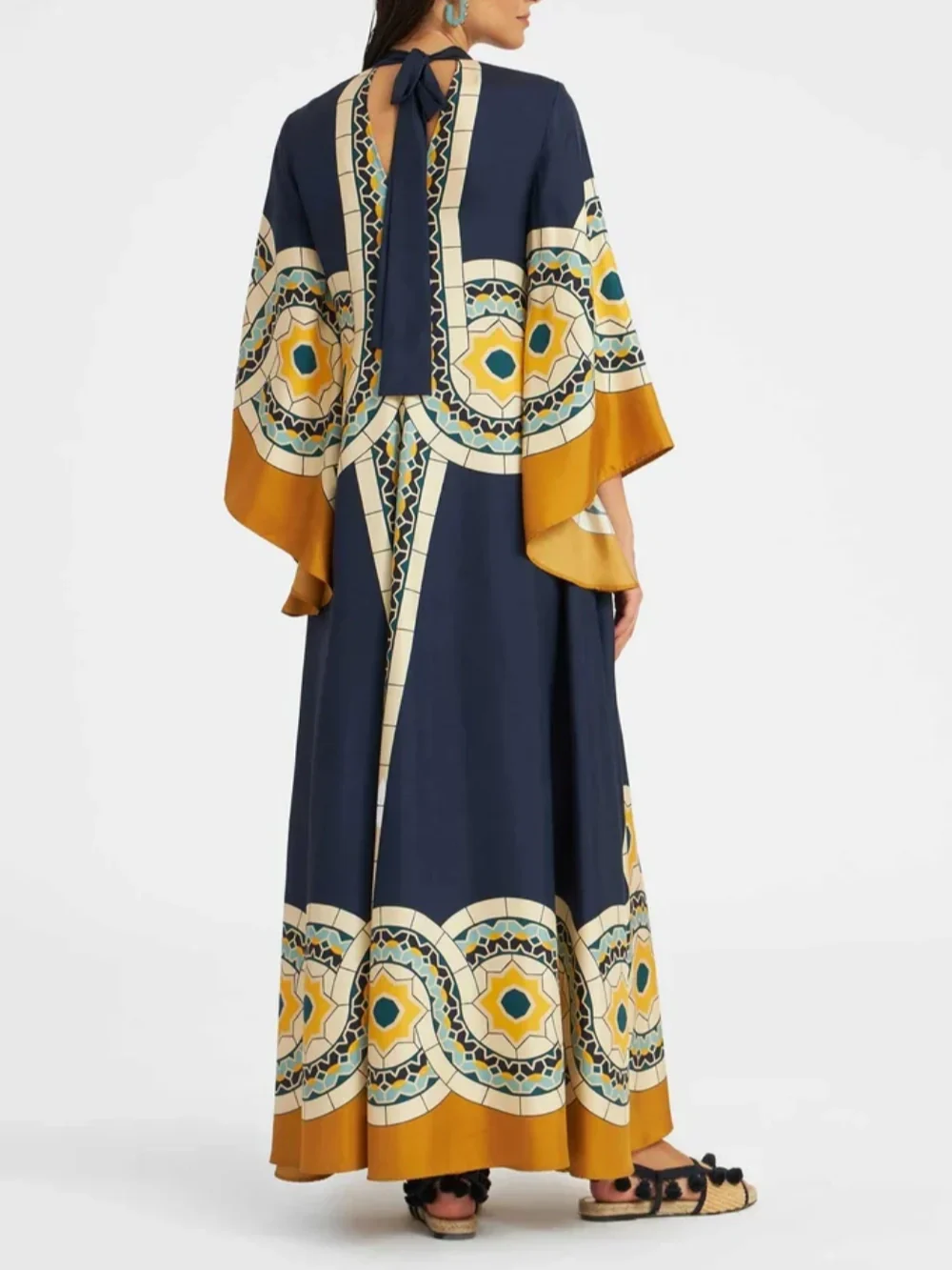 Twill Art Deco Print Maxi Dress