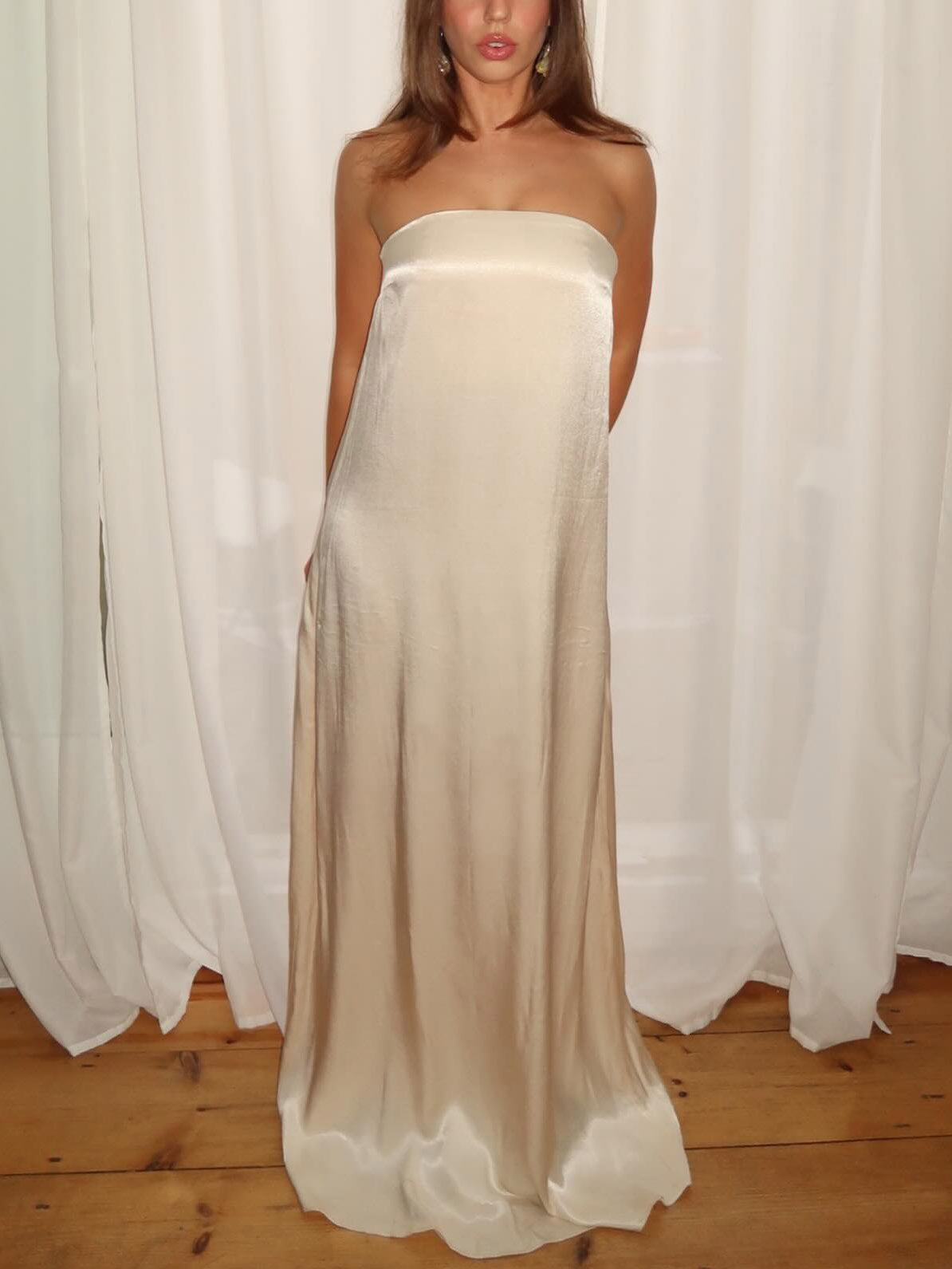 Elegant Satin Evening Gown Maxi Dress