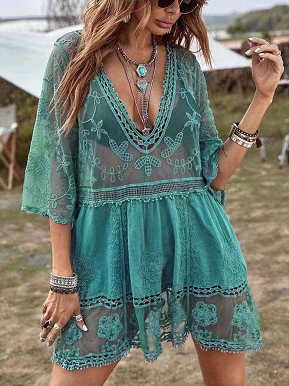 Loose Lace Beach Vacation Bikini Cover-Up Dress