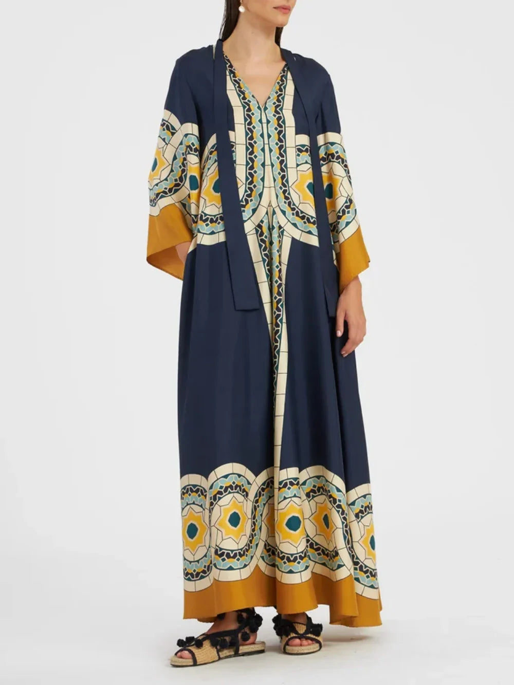 Twill Art Deco Print Maxi Dress