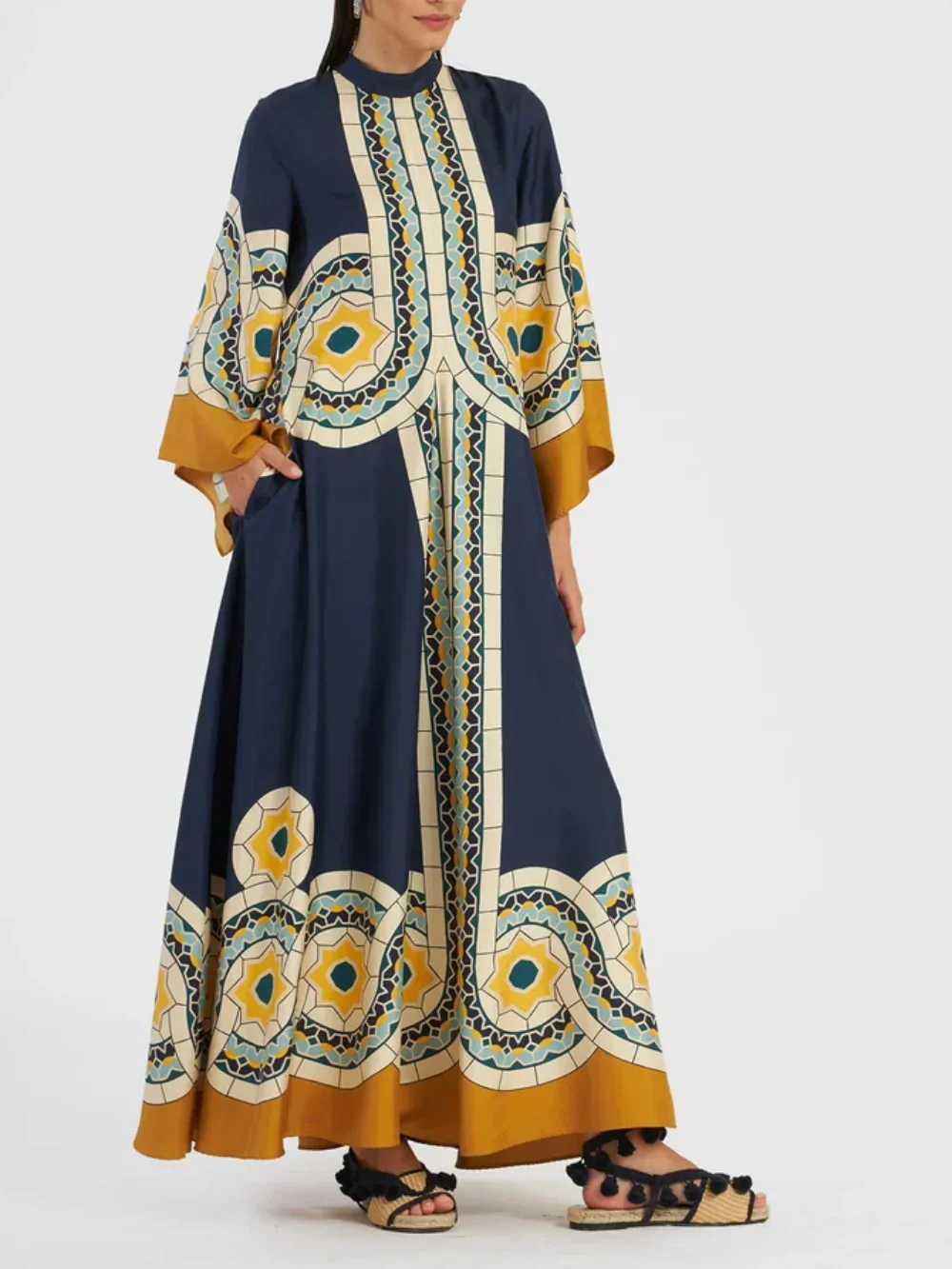 Twill Art Deco Print Maxi Dress