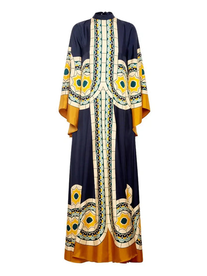 Twill Art Deco Print Maxi Dress