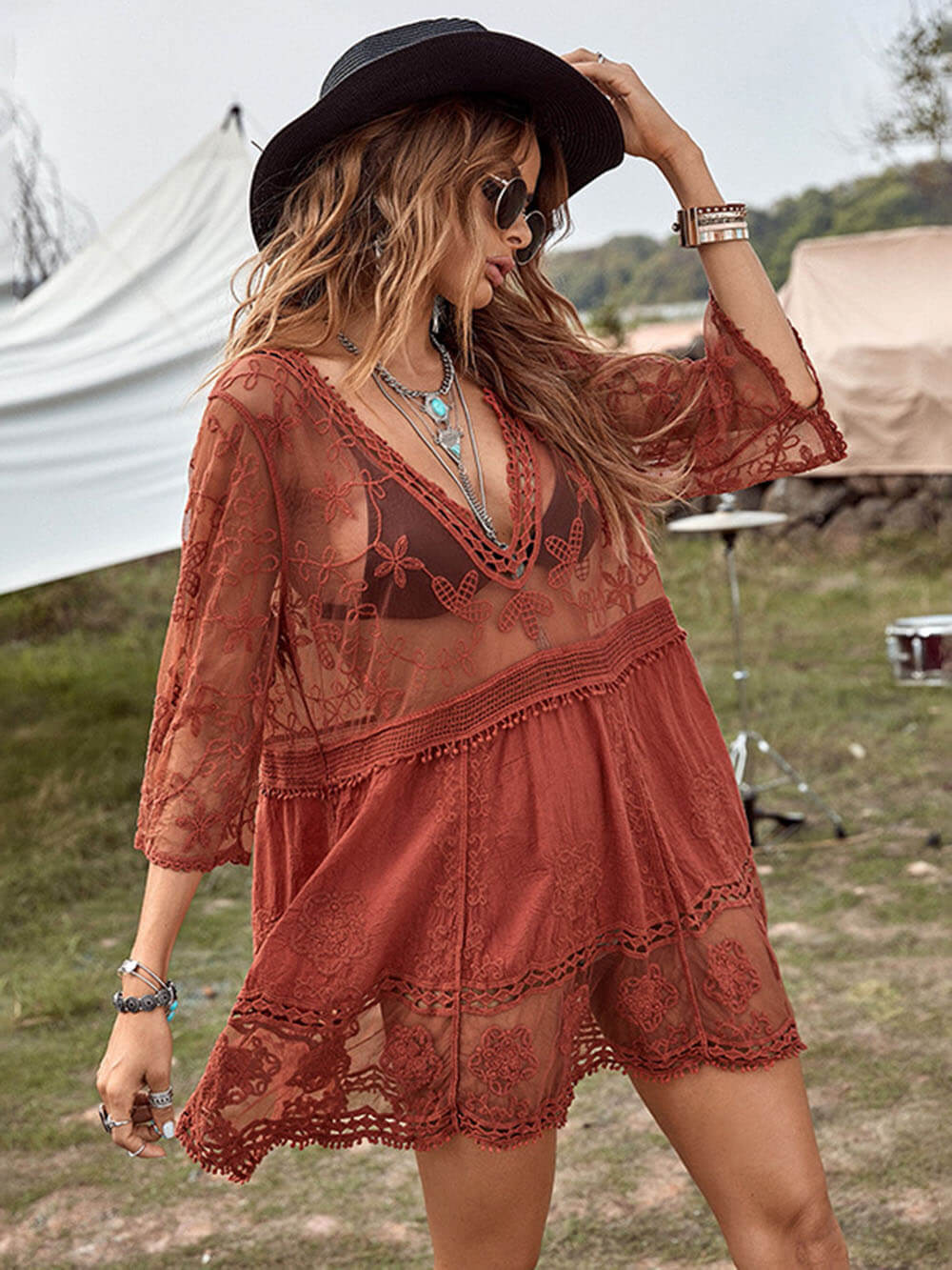 Loose Lace Beach Vacation Bikini Cover-Up Dress