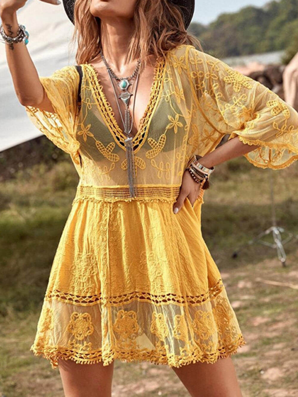 Loose Lace Beach Vacation Bikini Cover-Up Dress