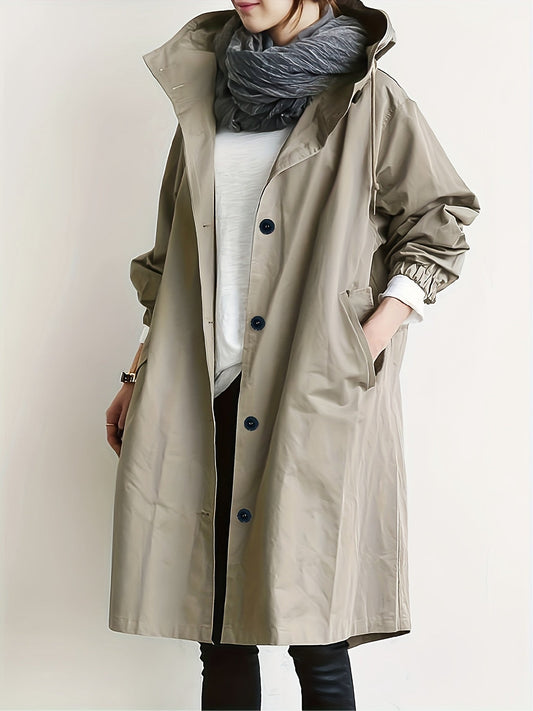 Drawstring Hooded Long Sleeve Trench Coat