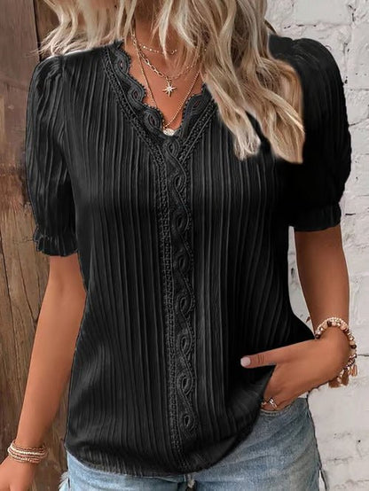 Beverly™ | Elegant Lace-Detail V-Neck Shirt