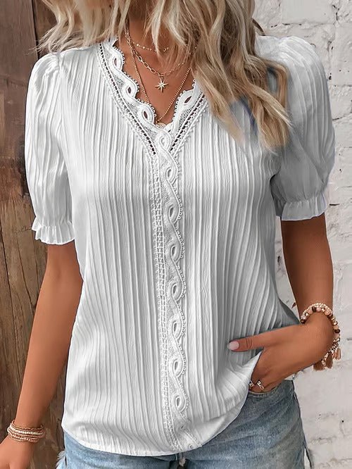 Beverly™ | Elegant Lace-Detail V-Neck Shirt