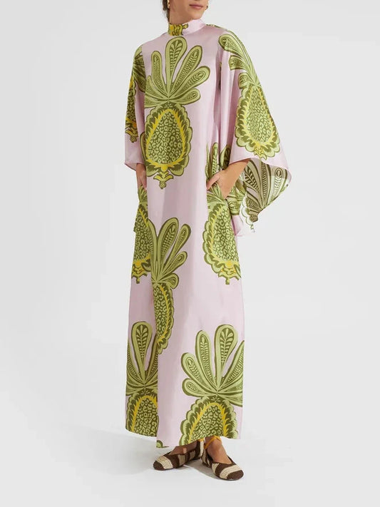 Tropical Big Pineapple Print Maxi Dress