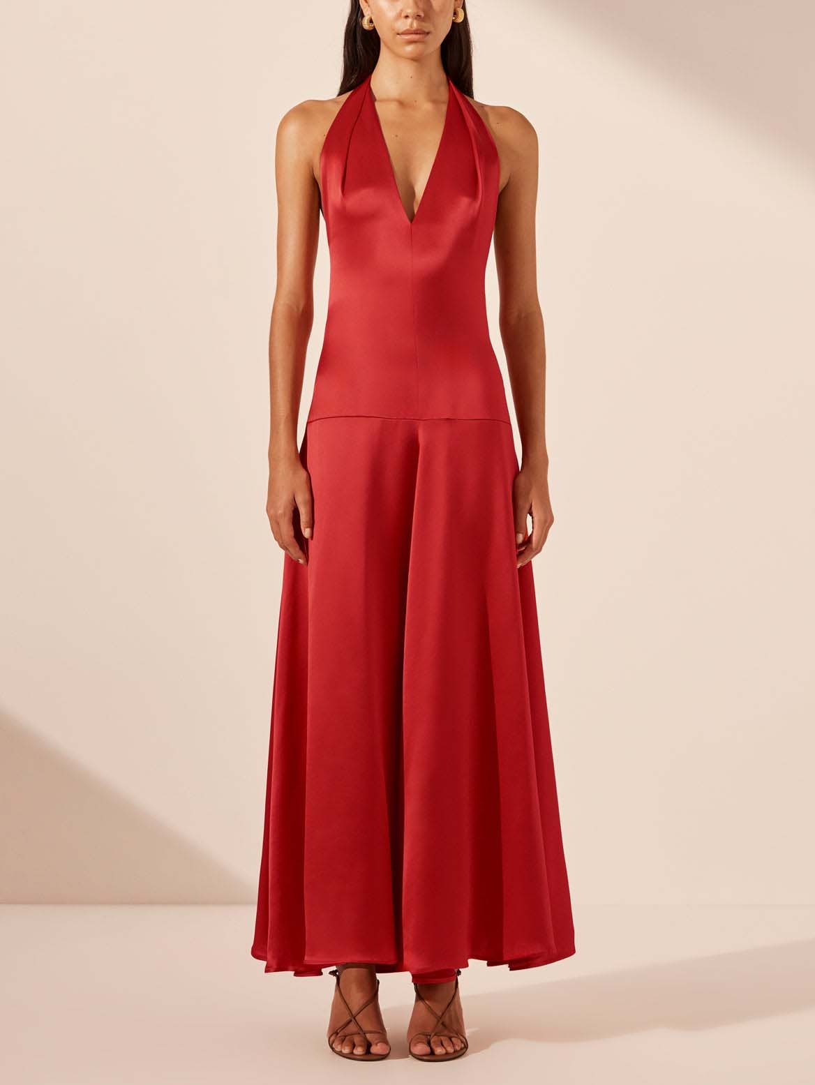 Elegant Deep V Neck Halter Maxi Dress