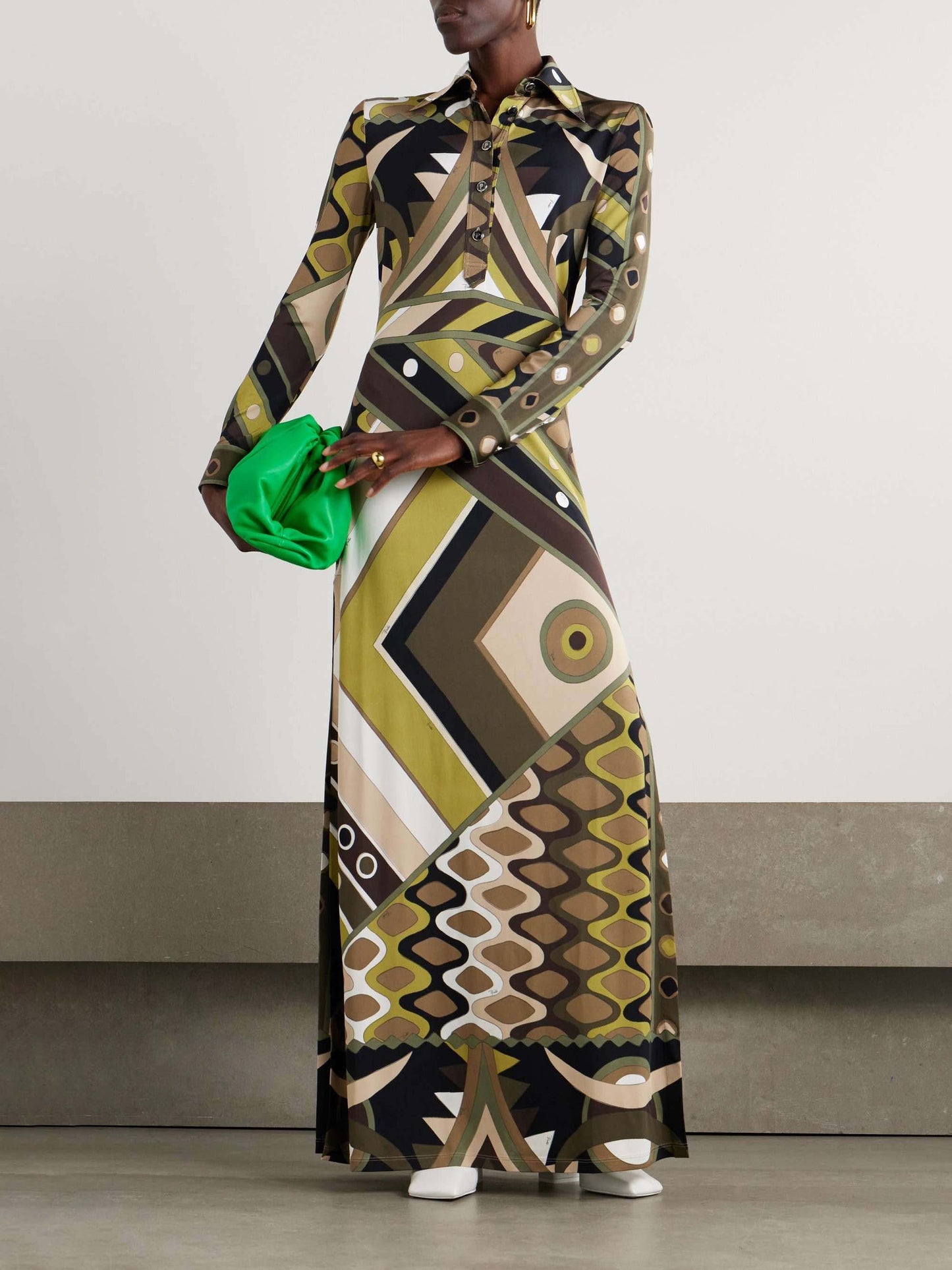 Retro Personality Abstract Print Long Sleeve Maxi Dress