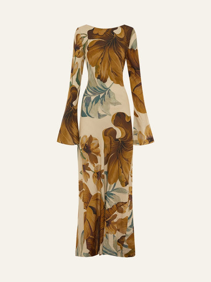 Hand—Drawn Botanical Motifs Maxi Dress