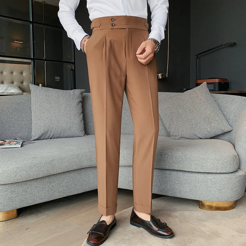 British Style High-Waisted Slim Fit Formal Trousers