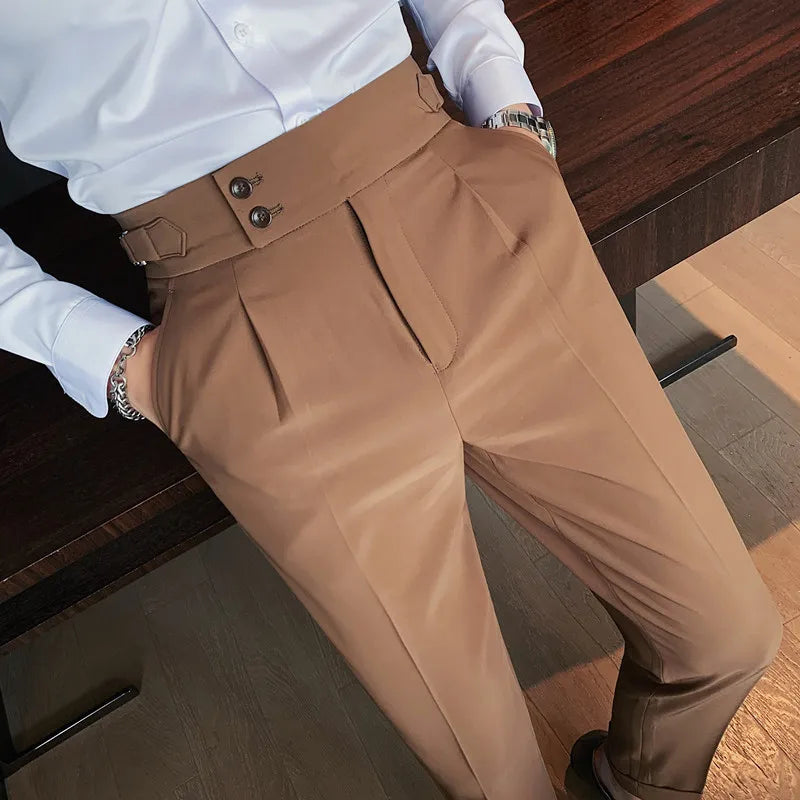 British Style High-Waisted Slim Fit Formal Trousers