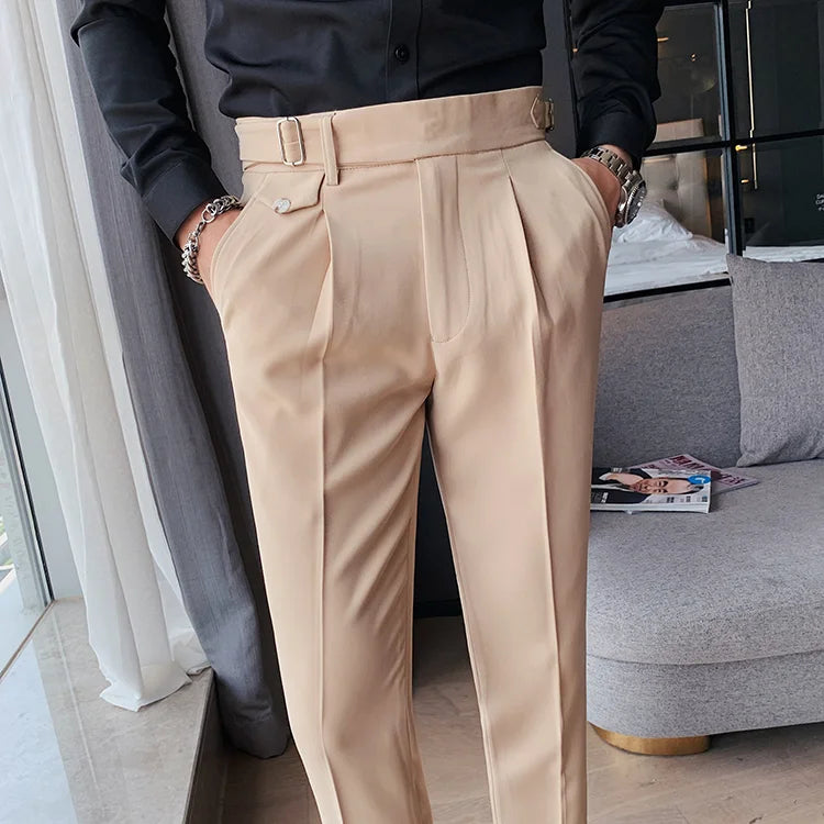 British Style High-Waisted Slim Fit Formal Trousers