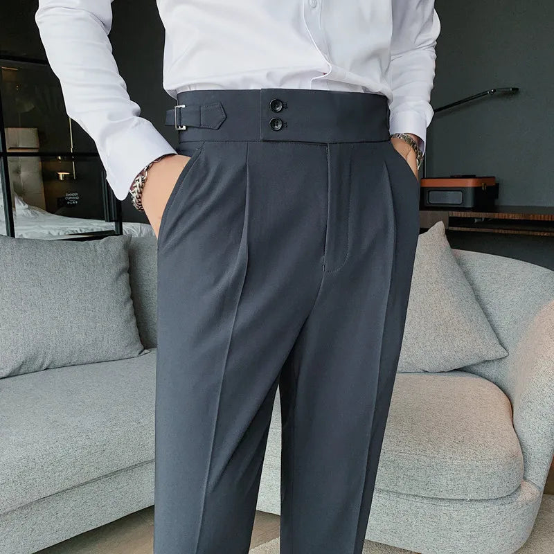 British Style High-Waisted Slim Fit Formal Trousers