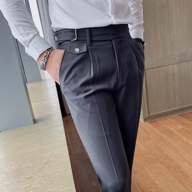 British Style High-Waisted Slim Fit Formal Trousers