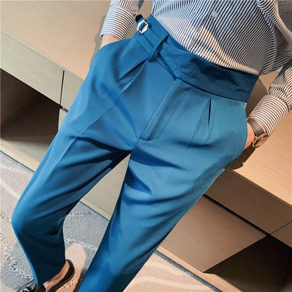 British Style High-Waisted Slim Fit Formal Trousers