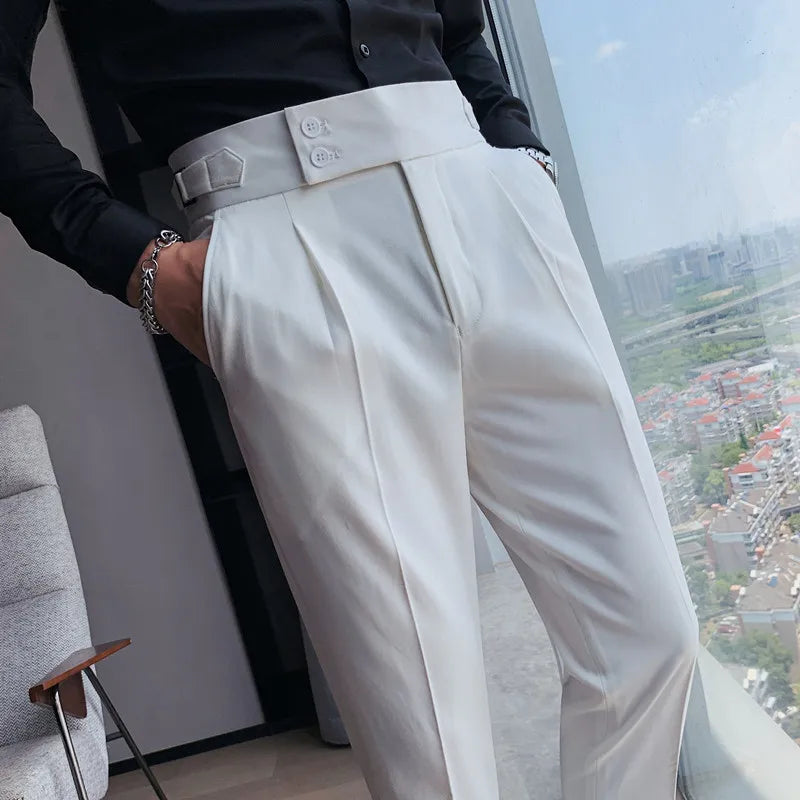 British Style High-Waisted Slim Fit Formal Trousers