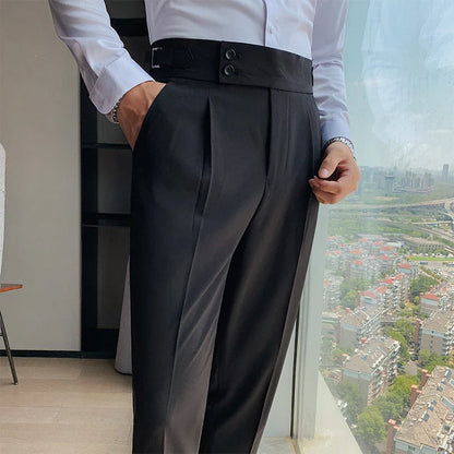 British Style High-Waisted Slim Fit Formal Trousers