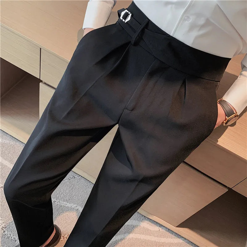 British Style High-Waisted Slim Fit Formal Trousers