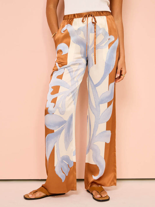 Tie-Dye Exquisite Contrast Floral Loose Wide-Leg Trousers