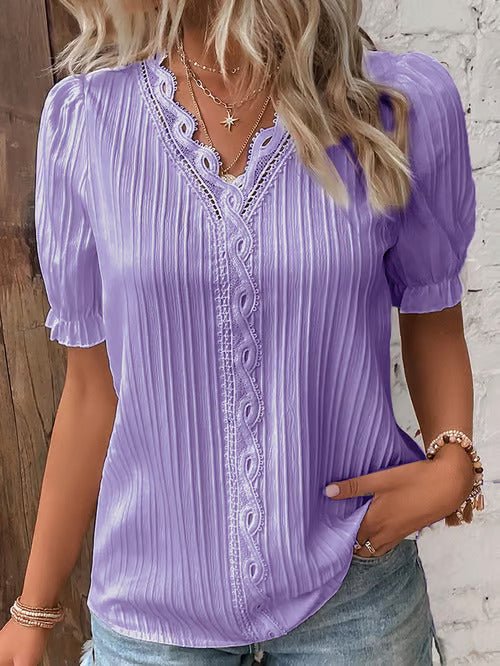 Beverly™ | Elegant Lace-Detail V-Neck Shirt