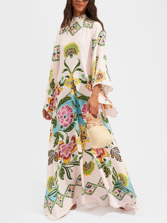 Exquisite Sunshine Floral Print Flowing Maxi Dress